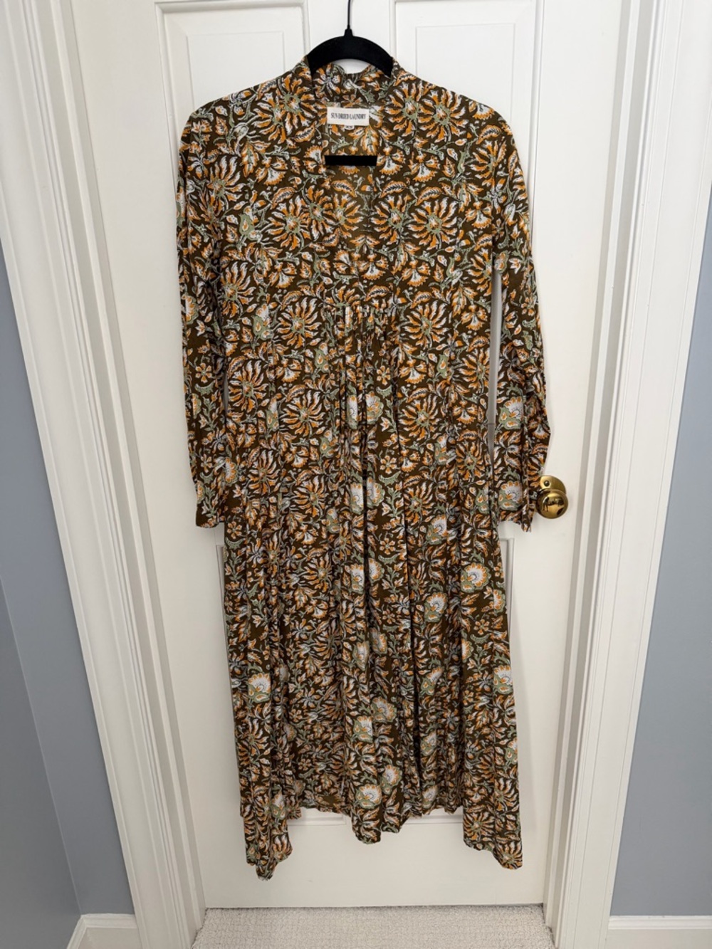 Anthropology Sun Dried Laundry Brown Olive Floral Maxi Dress